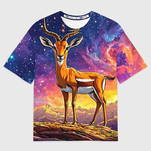 Мужская футболка оверсайз Газель в звездную ночь / 3D-принт – фото 1