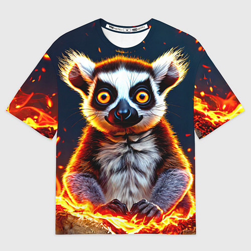 Мужская футболка оверсайз Лемур в огне / 3D-принт – фото 1