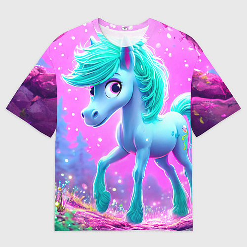 Мужская футболка оверсайз Бирюзовая лошадка / 3D-принт – фото 1