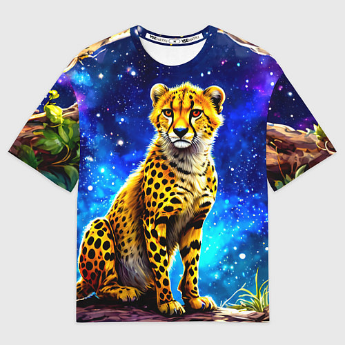 Мужская футболка оверсайз Гепард в звездную ночь / 3D-принт – фото 1