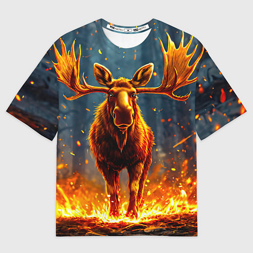 Мужская футболка оверсайз Лось в огне / 3D-принт – фото 1