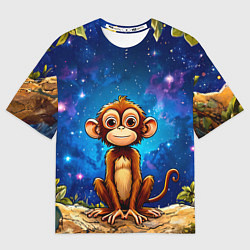 Мужская футболка оверсайз Обезьянка в звездную ночь
