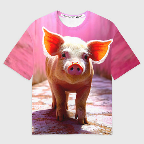 Мужская футболка оверсайз Поросенок в розовом / 3D-принт – фото 1