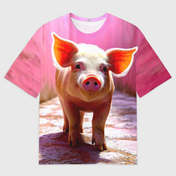 Мужская футболка оверсайз Поросенок в розовом