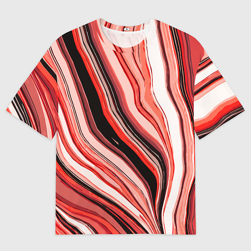 Мужская футболка оверсайз Волнистые вертикальные чёрно-красные полосы / 3D-принт – фото 1