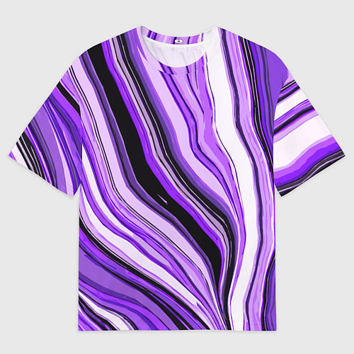 Мужская футболка оверсайз Волнистые вертикальные чёрно-фиолетовые полосы / 3D-принт – фото 1