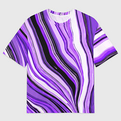 Футболка оверсайз мужская Волнистые вертикальные чёрно-фиолетовые полосы, цвет: 3D-принт