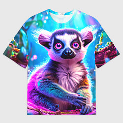 Мужская футболка оверсайз Лемур в сказочном лесу