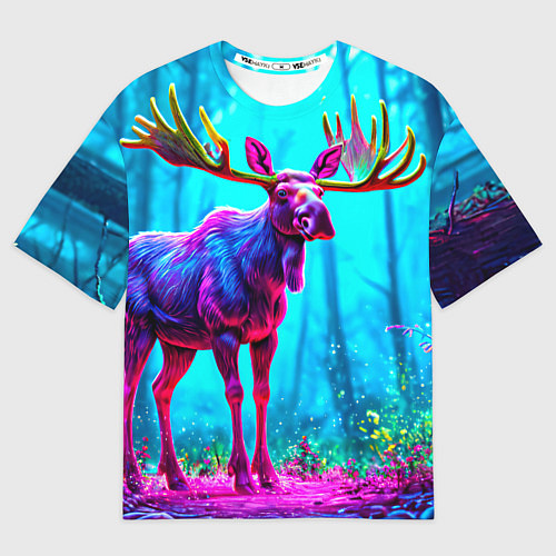 Мужская футболка оверсайз Лось в сереневом свете / 3D-принт – фото 1