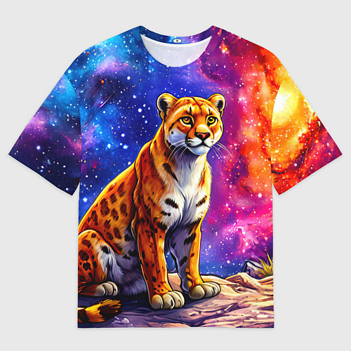 Мужская футболка оверсайз Пума и звездное небо / 3D-принт – фото 1
