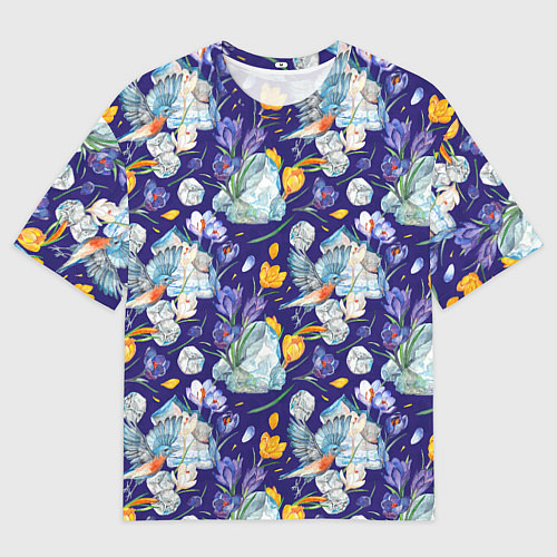 Мужская футболка оверсайз Крокусы и зяблик во льдах / 3D-принт – фото 1