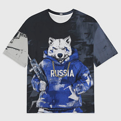 Футболка оверсайз мужская Русский волк с автоматом, цвет: 3D-принт