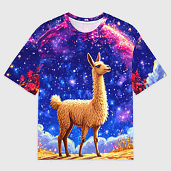 Мужская футболка оверсайз Лама и звездное небо