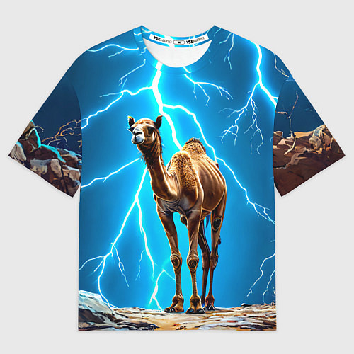 Мужская футболка оверсайз Верблюд и удар молнии / 3D-принт – фото 1