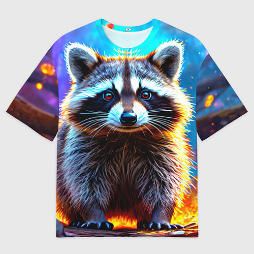 Мужская футболка оверсайз Енот в огне / 3D-принт – фото 1