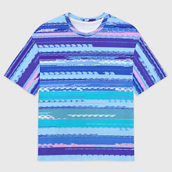 Футболка оверсайз мужская Морской сине-голубой абстрактные полосы, цвет: 3D-принт
