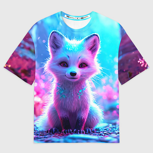 Мужская футболка оверсайз Песец в неоновом свете / 3D-принт – фото 1