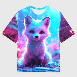 Мужская футболка оверсайз Песец в неоновом свете