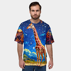 Футболка оверсайз мужская Жираф в звездную ночь, цвет: 3D-принт — фото 2