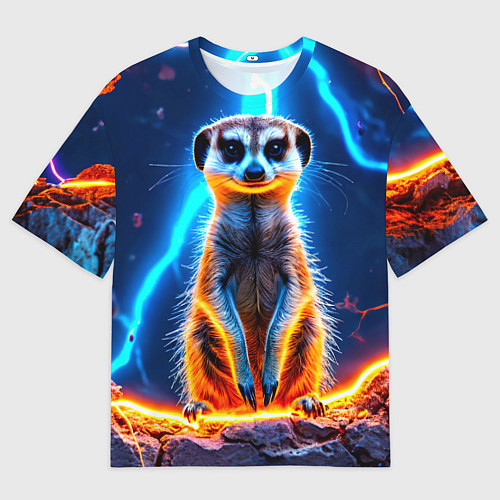 Мужская футболка оверсайз Сурикат и удар молнии / 3D-принт – фото 1