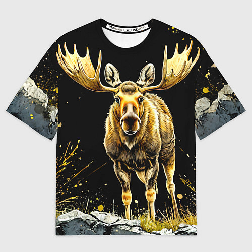 Мужская футболка оверсайз Лось на черном / 3D-принт – фото 1