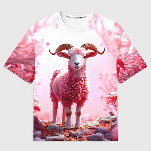 Мужская футболка оверсайз Козел в розовом / 3D-принт – фото 1