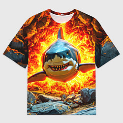 Мужская футболка оверсайз Акула в огне