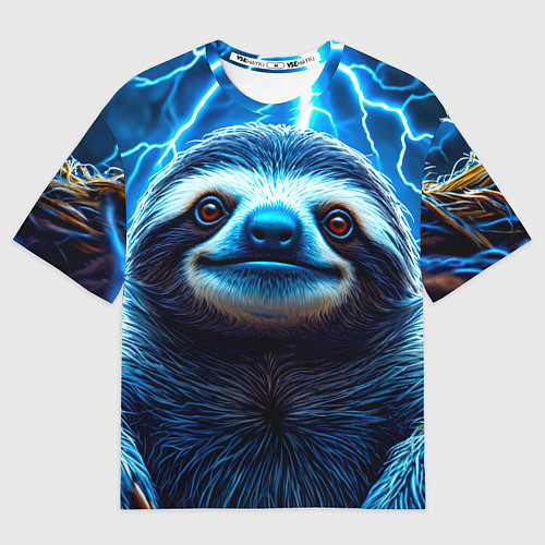 Мужская футболка оверсайз Ленивец в разрядах молний / 3D-принт – фото 1