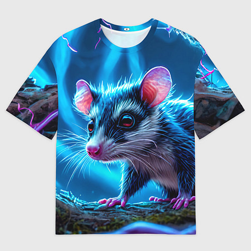 Мужская футболка оверсайз Опоссум в синей туманности / 3D-принт – фото 1