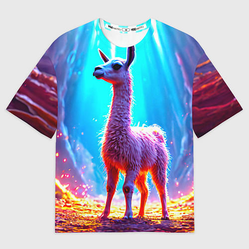 Мужская футболка оверсайз Лама в неоновых лучах / 3D-принт – фото 1