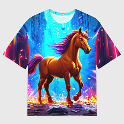 Футболка оверсайз мужская Лошадь в ярких лучах, цвет: 3D-принт