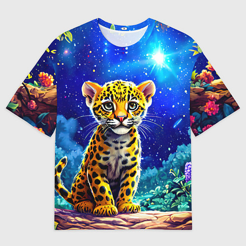 Мужская футболка оверсайз Ягуар в звездную ночь / 3D-принт – фото 1