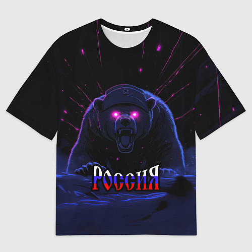 Мужская футболка оверсайз Россия агрессивный медведь / 3D-принт – фото 1