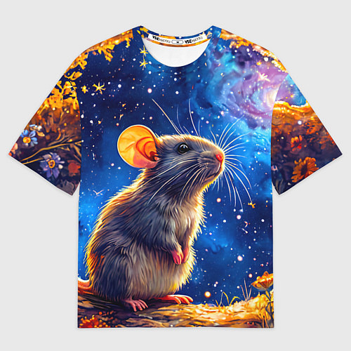 Мужская футболка оверсайз Крыса и космическое небо / 3D-принт – фото 1