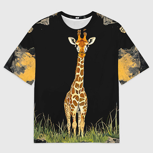 Мужская футболка оверсайз Жираф на черном / 3D-принт – фото 1