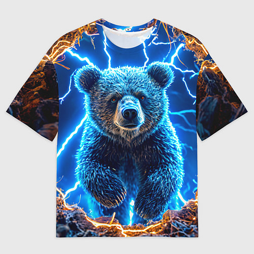 Мужская футболка оверсайз Медведь и молния / 3D-принт – фото 1