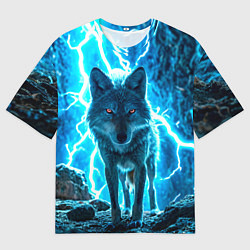 Мужская футболка оверсайз Волк в разрядах молнии