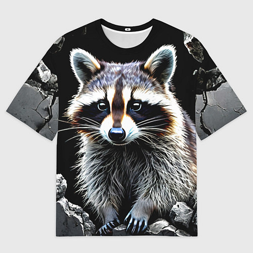 Мужская футболка оверсайз Енот на черном / 3D-принт – фото 1