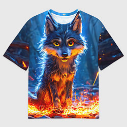 Мужская футболка оверсайз Волк искры под лапами