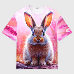 Мужская футболка оверсайз Зайчик в розовом