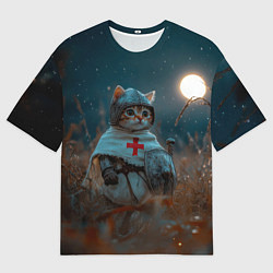 Футболка оверсайз мужская Котенок рыцарь, цвет: 3D-принт