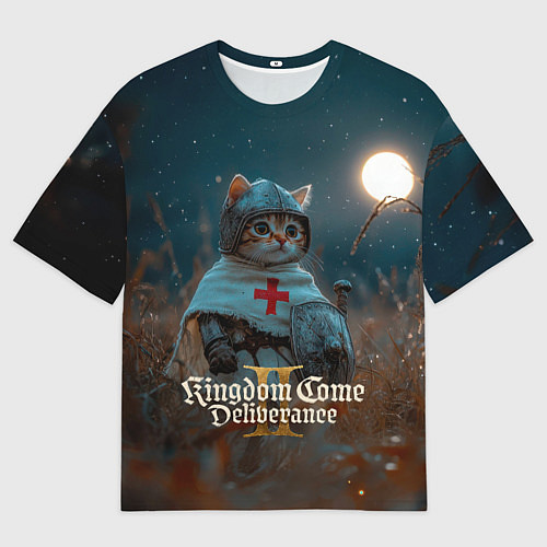 Мужская футболка оверсайз Kingdom Come Deliverance 2 рыцарь котенок / 3D-принт – фото 1