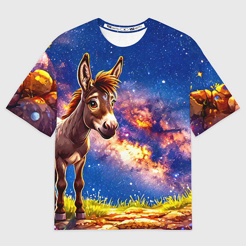 Мужская футболка оверсайз Ослик и звездное небо / 3D-принт – фото 1