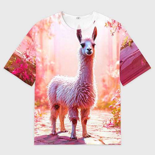 Мужская футболка оверсайз Альпака в розовом / 3D-принт – фото 1
