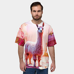Футболка оверсайз мужская Альпака в розовом, цвет: 3D-принт — фото 2