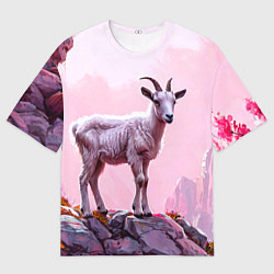 Мужская футболка оверсайз Козлик в розовом свете