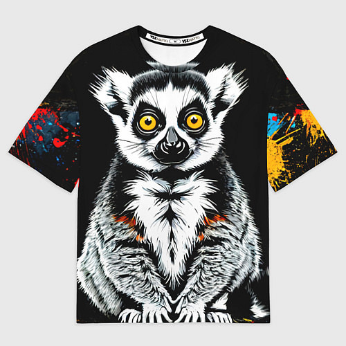 Мужская футболка оверсайз Лемур на черном / 3D-принт – фото 1