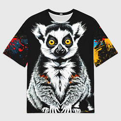 Мужская футболка оверсайз Лемур на черном