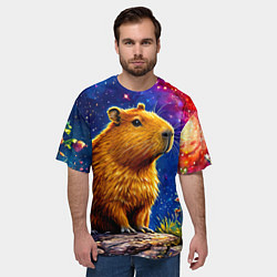 Футболка оверсайз мужская Капибара и звездная ночь, цвет: 3D-принт — фото 2