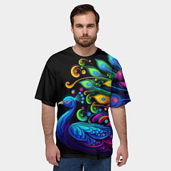 Футболка оверсайз мужская Neon peacock - art, цвет: 3D-принт — фото 2